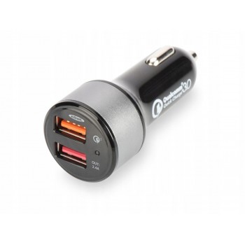 EDNET USB Car Charger Quick Charge 3.0 2 Ports Input 12-24V Outputs 3-6.5V/3A 5V/2.4A