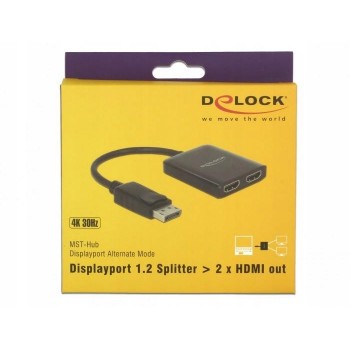 DELOCK 87720 Delock Splitter DisplayPort 1.2 - 2x HDMI 4K czarny na kablu 25cm