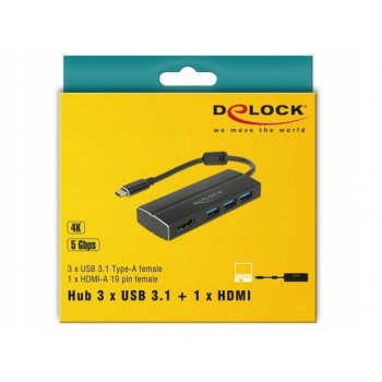 DELOCK 63931 Delock Adapter USB 3.1 Gen 1 3x USB3.0-A + HDMI ( DP Alt Mode), czarny