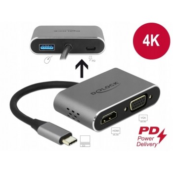 DELOCK USB Type-C Adapter to HDMI and VGA with USB 3.0 Port and PD