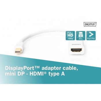 Kabel adapter Displayport 1080p 60Hz FHD Typ miniDP/HDMI A M/Ż biały 0,15m