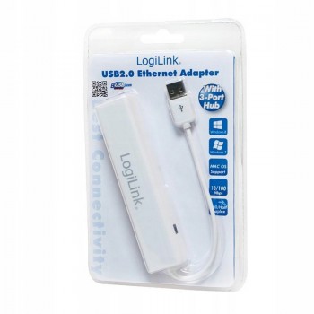 LOGILINK UA0174A LOGILINK - Adapter Fast Ethernet USB 2.0 do RJ45 z HUB 3xUSB