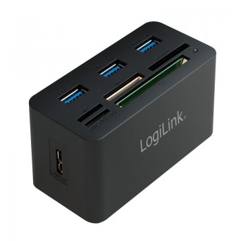 LogiLink 3-portowy z czytnikiem kart All-in-One czarny