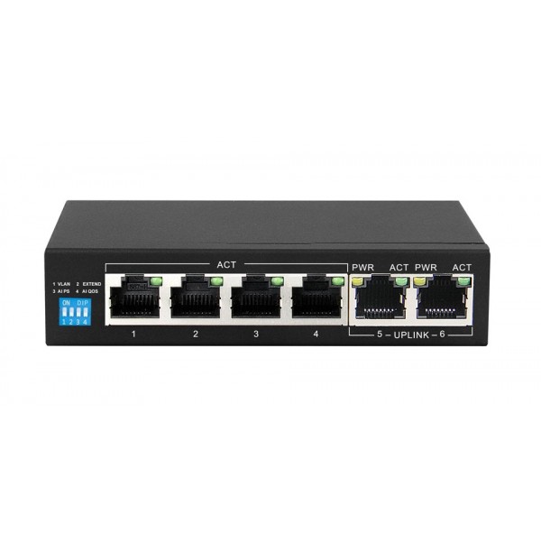 Switch EUROS V2 6 portów POE SWITCH 4X porty 10-100MBPS POE + 2X porty UPLINK 802.3AF 60W Switch EUROS V2 6 portów POE SWITCH 4X porty 10-100MBPS POE + 2X porty UPLINK 802.3AF 60W