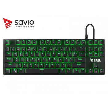 Mechaniczna klawiatura gamingowa Savio Tempest RX TKL Outemu Brown, LED zielony, NKRO, Anty-ghosting
