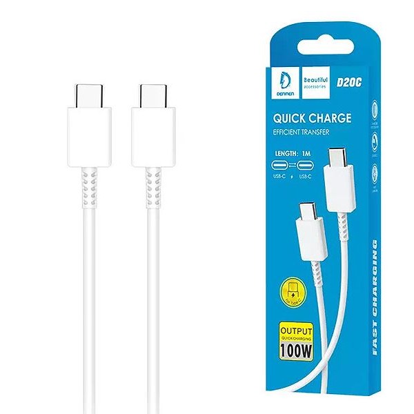DENMEN KABEL USB TYP-C DO TYP-C PD 3,6A POWER DELIVERY 1M WYJSCIE 100W D20C BIAŁY DENMEN KABEL USB TYP-C DO TYP-C PD 3,6A POWER DELIVERY 1M WYJSCIE 100W D20C BIAŁY