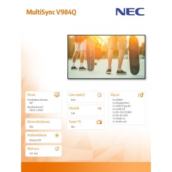 Monitor wielkoformatowy MultiSync V984Q 98cali UHD 500cd/m2 24/7