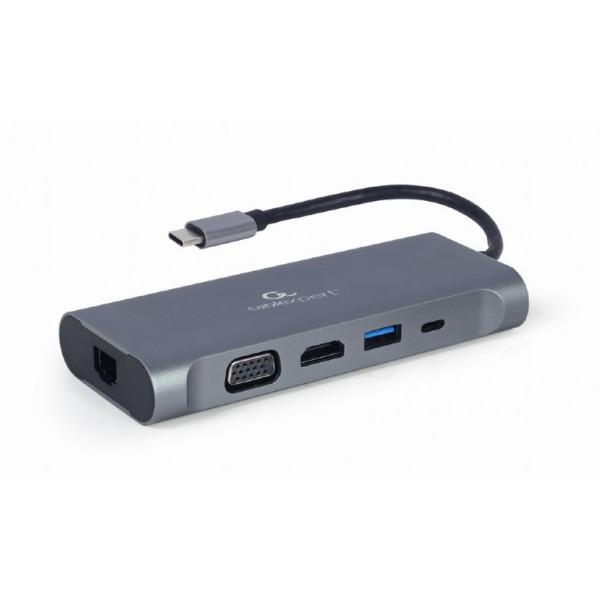 GEMBIRD MULTI ADAPTER USB TYPE-C 7 W 1 (HUB3.0 + HDMI + VGA + PD + CZYTNIK KART + DŹWIĘK STEREO), SZARY GEMBIRD MULTI ADAPTER USB TYPE-C 7 W 1 (HUB3.0 + HDMI + VGA + PD + CZYTNIK KART + DŹWIĘK STEREO), SZARY