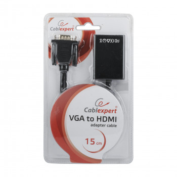 Adapter GEMBIRD A-VGA-HDMI-01 (HDMI F - D-Sub (VGA), Jack stereo 3,5 mm, USB 2.0 M, 0,15m, kolor czarny)