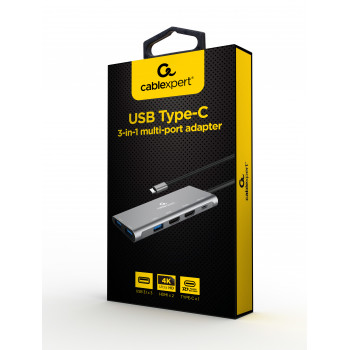 GEMBIRD WIELOPORTOWY ADAPTER USB TYPU C 3 W 1 (HUB USB + HDMI + PD)