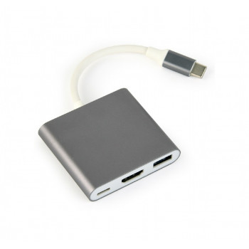 GEMBIRD GEMBIRD MULTI ADAPTER USB TYP-C (M) - USB TYP-C, USB 3.0, HDMI SZARY
