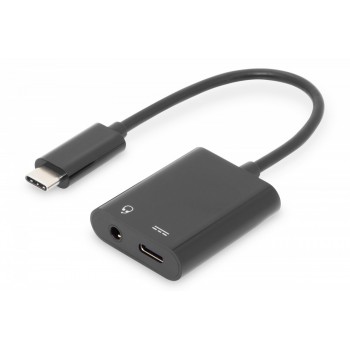 Kabel rozdzielacz USB 3.1 Typ C Gen.2 SuperSpeed+ 10Gbps Mini Jack 3.5mm + Typ USB C 20cm Czarny