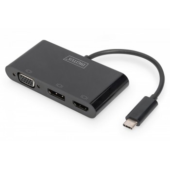 Adapter graficzny HDMI/DP/VGA 4K 60Hz UHD/ FHD na USB 3.1 Typ C, z audio, Czarny