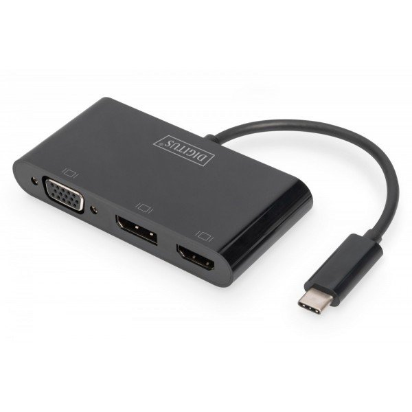 Adapter graficzny HDMI/DP/VGA 4K 60Hz UHD/ FHD na USB 3.1 Typ C, z audio, Czarny Adapter graficzny HDMI/DP/VGA 4K 60Hz UHD/ FHD na USB 3.1 Typ C, z audio, Czarny