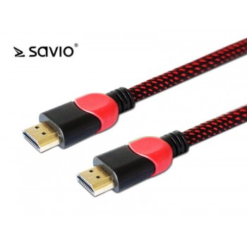 Kabel HDMI-HDMI v2.0, OFC, miedź, 3D, gamingowy, PC, czerwono-czarny, oplot, 4K, 1.8m SAVIO GCL-01