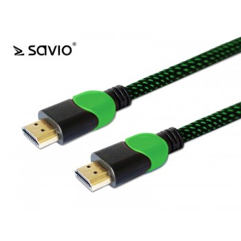 Kabel HDMI-HDMI v2.0, OFC, miedź, 3D, gamingowy, XBOX, zielono-czarny, oplot, 4K,, 1.8m SAVIO GCL-03