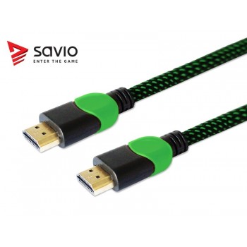 Kabel HDMI-HDMI v2.0, OFC, miedź, 3D, gamingowy, XBOX, zielono-czarny, oplot, 4K, 3.0m SAVIO GCL-06