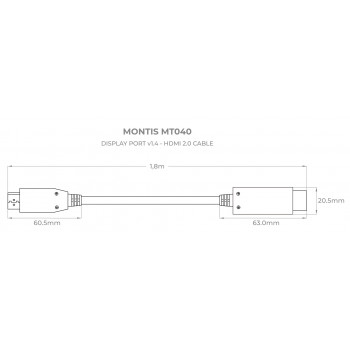 MONTIS KABEL DISPLAYPORT V1.4– HDMI 2.0 MT040 1,8M