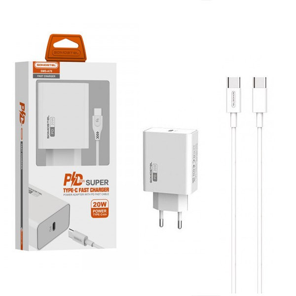 SOMOSTEL ŁADOWARKA SIECIOWA 20W + KABEL TYP-C DO TYP-C BIAŁA POWER DELIVERY PD SMS-A78 BIAŁA SOMOSTEL ŁADOWARKA SIECIOWA 20W + KABEL TYP-C DO TYP-C BIAŁA POWER DELIVERY PD SMS-A78 BIAŁA
