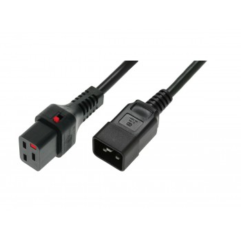 Kabel zasilający serwerowy blokada IEC LOCK 3x1,5mm2 C20 prosty/C19 prosty M/Ż 3m Czarny