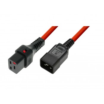 Kabel zasilający serwerowy blokada IEC LOCK 3x1,5mm2 C20 prosty/C19 prosty M/Ż 2m Czerwony
