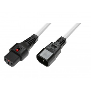 Kabel przedłużający zasilający blokada IEC LOCK 3x1mm2 C14/C13 prosty M/Ż 3m Biały