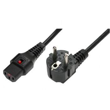 Kabel połączeniowy zasilający blokada IEC LOCK 3x1mm2 Schuko kątowy/C13 prosty M/Ż 3m Czarny