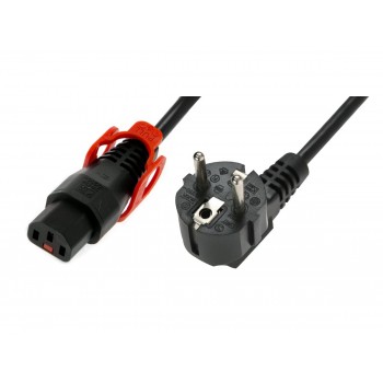 Kabel połączeniowy zasilający blokada IEC LOCK+ 3x1mm2 Schuko kątowy/C13 prosty M/Ż 2m Czarny