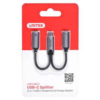 UNITEK ADAPTER USB-C - 2X USB-C, 18W, AUDIO, M206A