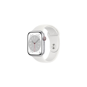 APPLE Watch Series 8 GPS + Cellular 45mm Silver Aluminium Case with White Sport Band - Regular