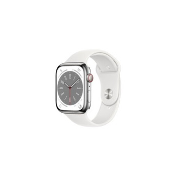 APPLE Watch Series 8 GPS + Cellular 45mm Silver Stainless Steel Case with White Sport Band - Regular
