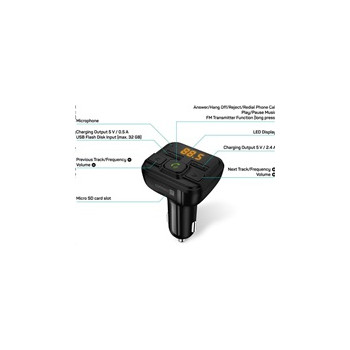 CONNECT IT InCarz Bluetooth transmitter, 2xUSB+Micro SD Card, černý