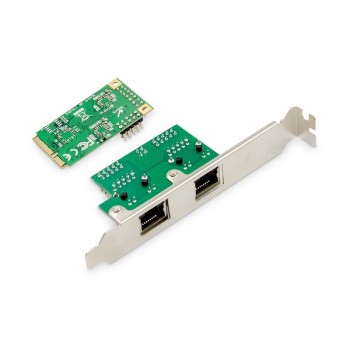 Karta sieciowa przewodowa mini PCI Express 2x RJ45 Gigabit 10/100/1000Mbps Low Profile