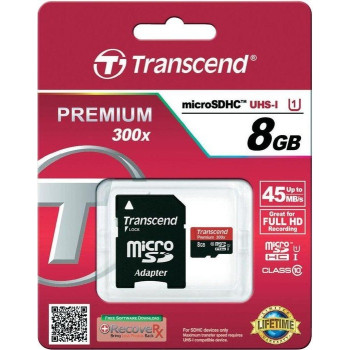 Transcend 8GB microSD memory card (black with adapter, Class 10 UHS-I)