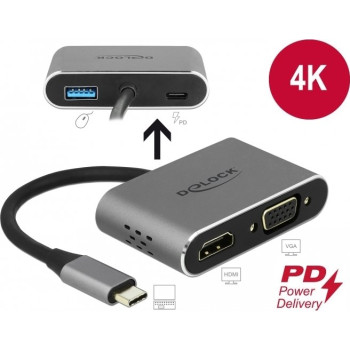 DeLOCK USB-C adapter HDMI / VGA with USB 3.0 + PD 64074