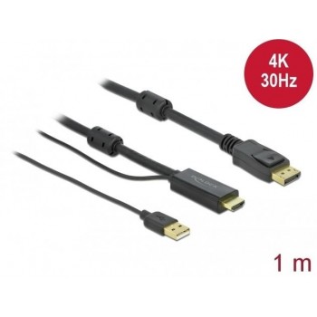 Kabel HDMI(M) - DISPLAYPORT(M) 4K 1M ZASILANY USB A(M) CZARNY