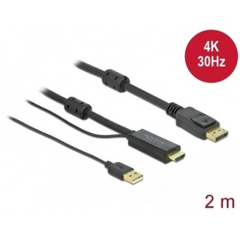 Kabel HDMI(M) - DISPLAYPORT(M) 4K 2M ZASILANY USB A(M) czarny