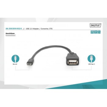 Kabel adapter USB 2.0 HighSpeed OTG Typ microUSB B/USB A M/Ż 0,2m Czarny