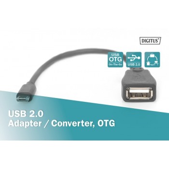 Kabel adapter USB 2.0 HighSpeed OTG Typ microUSB B/USB A M/Ż 0,2m Czarny