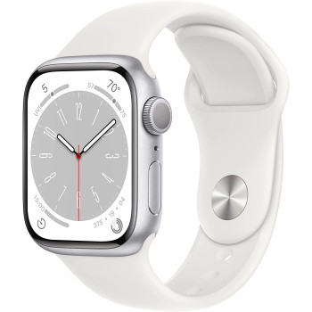 Apple Watch Series 8 Smartwatch (silver/white, 41mm, Sport Band, Aluminum Case) MP6K3FD/A
