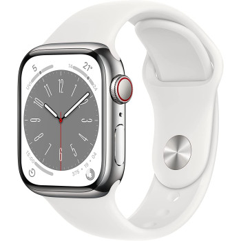 Apple Watch Series 8 Smartwatch (silver/white, 45mm, Sport Band, Aluminum Case) MP6N3FD/A