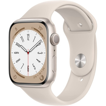 Apple Watch Series 8 Smartwatch (white/beige, 45mm, Sport Band, Aluminum Case) MNP23FD/A