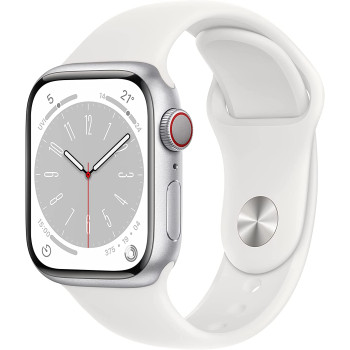 Apple Watch Series 8 Smartwatch (silver/white, 41 mm, sports bracelet, aluminum housing, LTE) MP4A3FD/A