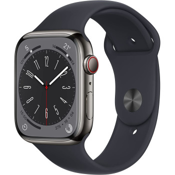 Apple Watch Series 8 Cell Smartwatch (graphite midnight, 45mm, Edelstahl, Sport Band) MNKU3FD/A