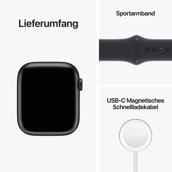 Apple Watch Series 8 Smartwatch (midnight, 45mm, Aluminium, Sport Band) MNK43FD/A
