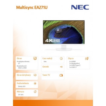 Monitor Multisync EA271U 27 cali UHD Biały