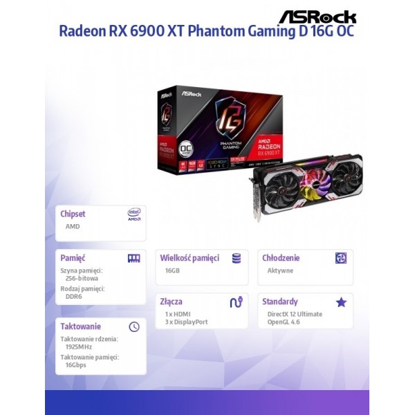 Karta graficzna Radeon RX 6900XT Phantom Gaming D 16GB OC 256bit 3DP/HDMI