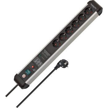 Brennenstuhl Premium Protect Line 6-way power strip (black/silver, 60,000 A surge protection, 3 meters)