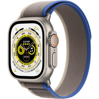Apple Watch Ultra Smartwatch (blue/grey, 49mm, Trail Loop, Titanium Case, Cellular) MQFV3FD/A