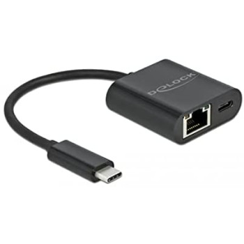 DeLOCK USB-C adapter Gigabit LAN + PW black - LAN 10/100/1000 Mbps with Power Delivery